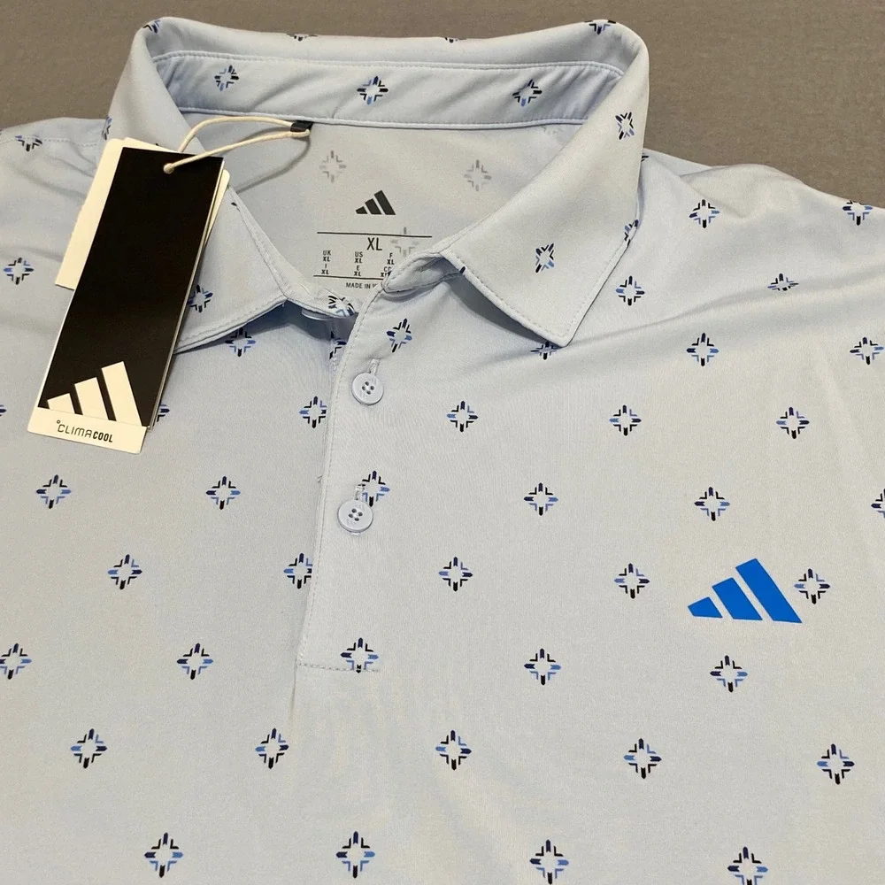 Adidas Mens XL Blue ClimaCool 2026 PGA Aronimink Geometric Golf Polo Shirt NWT